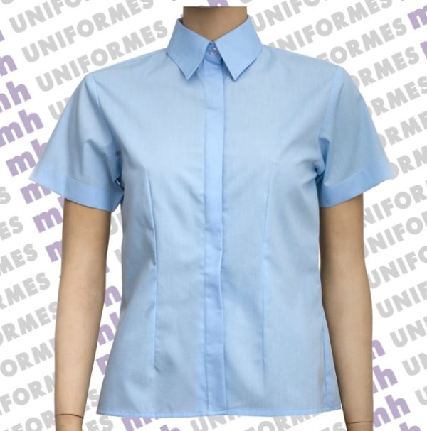 Camisa-Social-Feminina-Manga-Curta-Azul-Clara
