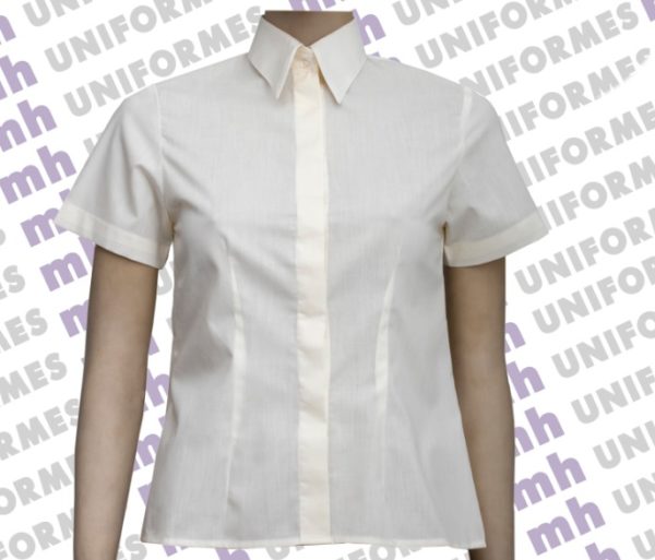 Camisa Social Feminina Manga Curta Creme